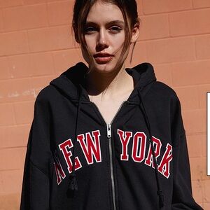 John Galt New York Navy Full Zip Oversized Hoodie